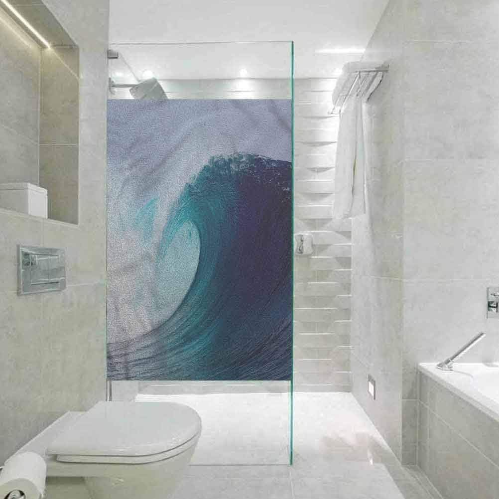 Privacy Film Frosted Window Film, Ocean Surfing Themed Huge Waves, for