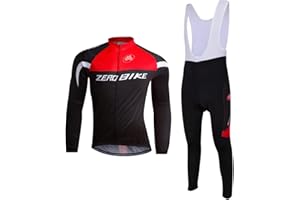 ZEROBIKE Men Mesh Cycling Clothing Suit Breathable Long Sleeve Cycling Jersey and Padded Bib Pants