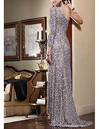 Vestido de noche formal de mujer de manga larga con lentejuelas y hombros descubiertos, de la marca BEAUTBRIDE