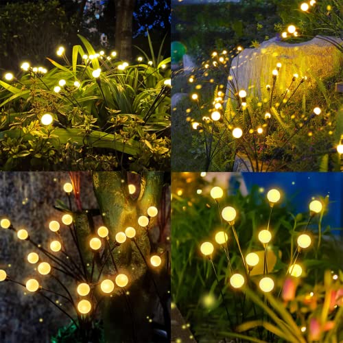 8LED Solar Powered Firefly Lights,Starburst Waterproof Swaying Solar Garden Firefly Lights, Swaying Decorative Solar Lights String Lights Warm Lights for Pathway Yard Patio Landscape Outdoor (2 Packs)