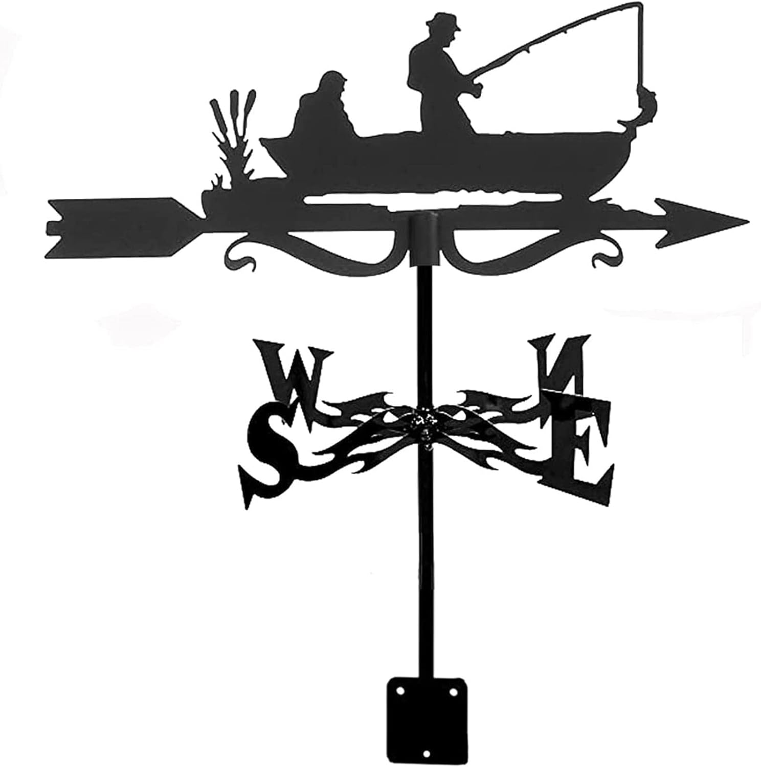 Weathervanes - Wzglod Stainless Steel Fishing Weathervane Creative Retro Durable Boat Wind Vane Metal Weather Vane for Garden Mount Yard Decoration