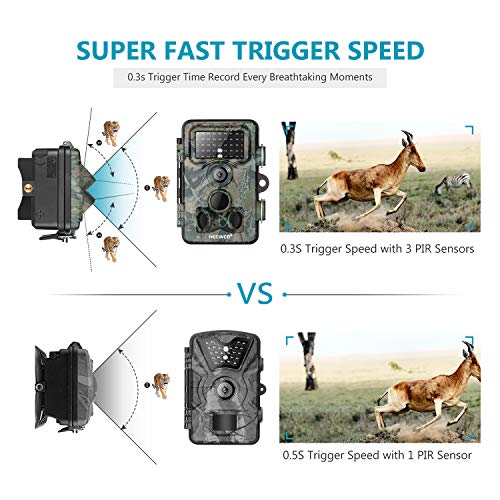 Neewer Trail Game Camera 16MP 1080P HD Digital Waterproof Hunting Scouting Cam 120 Degree Wide Angle Lens with 0.3s Trigger Speed Motion Activated Night Vision for Wildlife Monitoring