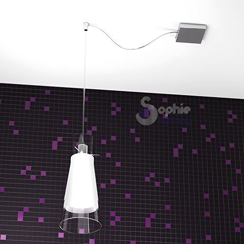Modern Chandelier Suspension Lamp Height Adjustable Width 1 Light Satin Cone Glass Design Chrome Steel Table Peninsula enoc S1S Sophie Lighting [Energy Class A]