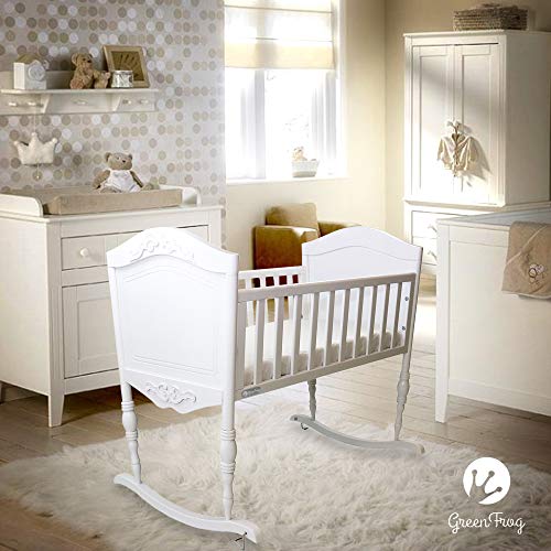 Green Frog, Antique White Cradle | Handcrafted Elegant Wood Baby Cradle | Premium Pine Construction | Rocking and Stationary Features - Thumbnail 5