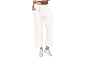 Gcvizuso Linen Pants Women Summer Casual Loose Drawstring Pants Wide Leg High Waist Trousers Boho Lounge Beach Pant