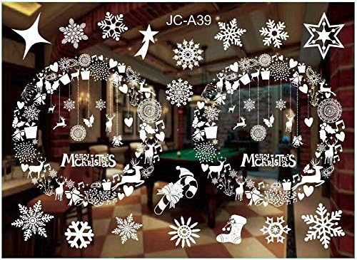 SanXingRui Christmas Window Stickers, Snow Flakes Stickers Christmas Window Decorations Window Clings Decal Wall Stickers, Glass Decal Mural New Year Christmas Decoration (baisetiezhi-1)