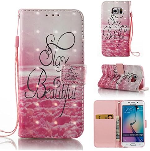 Galaxy S6 edge case,Slim Protective Detachable Credit Cards Holder Synthetic Leather Shell Folio Flip Card Slots Case 3D Painted Wrist Strap Cover Wallet for Samesung Galaxy S6 edge-Beautiful