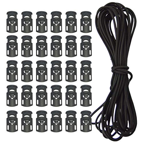 30 Pcs Cord Locks Spring Toggle Stopper + 16 Yards 1/8 Inch Elastic Bungee Shock Cord Stretch String for Shoelaces, Backpack, Drawstring