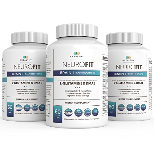NeuroFit Brain Nootropics Supplement (60 Capsules) | Advanced L-Glutamine & DMAE Blend with Neurotransmitters | Supports Clarity, Focus, Mood and Energy