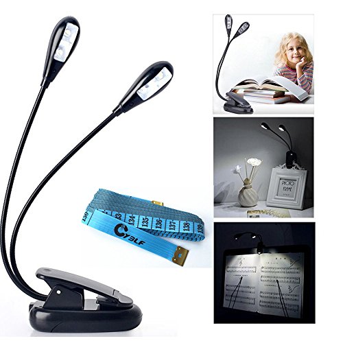 Cy3Lf BEST Reading Light - Clip On Book Lamp - Battery Operated - 4 LED USB Cord - Adjustable Gooseneck with Dimmable Lights for Bed, Travel, Gift, Hobby, Craft, Night, Task, Desk & Books