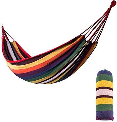 Xiyoyo Hammock Colorful Rainbow Cotton Soft Supreme Comfort Fabric Woven Bed Two Sizes Optional with two 157in Long Ropes Protable for Travel Camping Backyard (Yellow/White/Green, 110x59in)