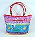 Waterproof Purple Blue Design on front side and Solid red on flip side Canvas Beach Bag Zipper Closure with Wood Balls 21 X 15 X 6