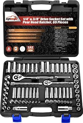 Amazon.com: EPauto . Juego de llaves de corte de 69 piezas 1/4 y 3/8 pulgadas con ruedilla, cromado (92-824): Home Improvement
