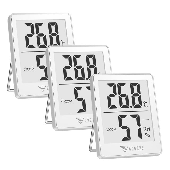 DOQAUS Room Thermometer Indoor Hygrometer Thermometer, 3 Pack Mini Room Temperature Humidity Meter with Comfort Icon for Home Office Baby Nursery Bedroom, White