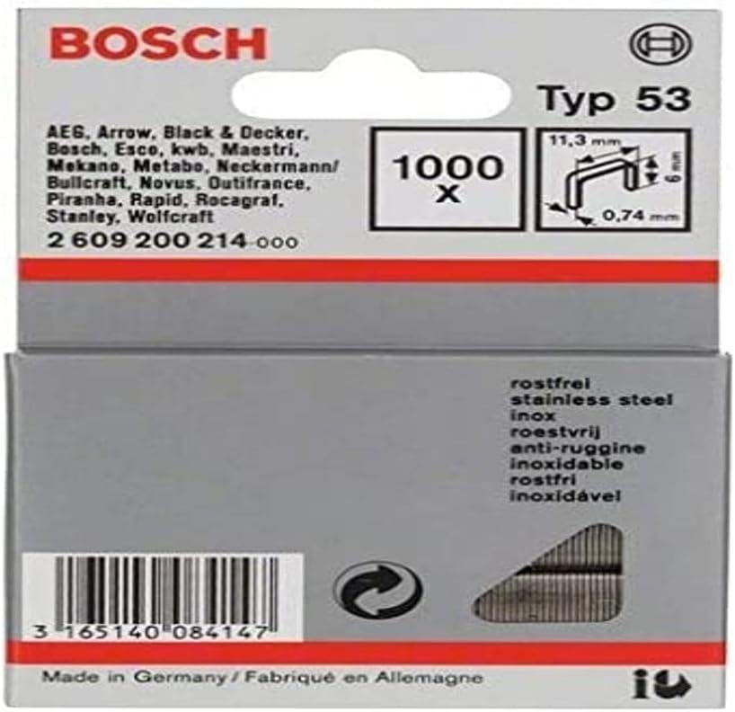 Bosch Professional 1000x Fine Wire Staples Type 53 114 x 0.74 x 6 mm