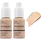 2 Pack PHOERA Foundation,Matte Oil Control Concealer Cream,PHOERA Long Lasting Waterproof Matte Liquid Foundation for Women Girls (102 Nude)