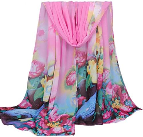 Women's Rose Voile Lightweight Silky Fabric Elegant Sun Long Large Stole Shawl Scarf