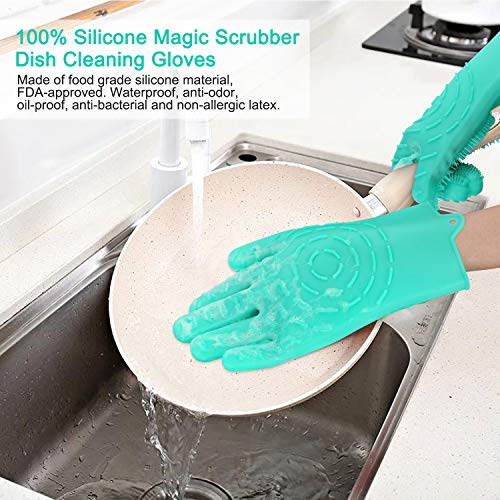 Pccooler Dishwashing Scrub Gloves | 2019 Upgrade Version 2-Sided Multi-Function Cleaning Gloves, Reusable Silicone Sponge Dish Scrubber for Kitchen, Bathroom, Car Wash, Household, Pet Hair