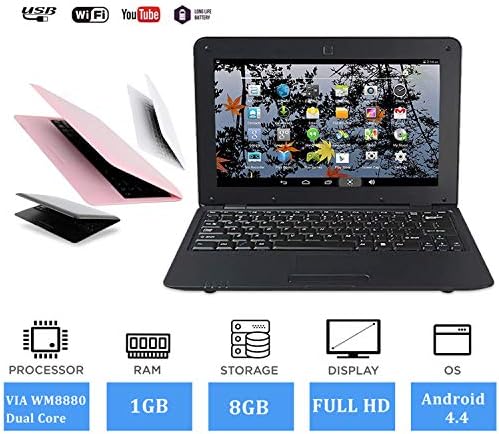 FANCY CHERRY 10 inch 8GB Laptop Netbook Notebook PC Ultrabook Android 4.4 HDMI Dual Core WIFI Camera, Accessories Laptop Bag + Mouse + Mouse Pad + Earphone (Black)