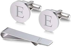 WIGERLON Initial Cufflinks and Tie Clip Set for Men,Stainless steel Letter Cuff Links and Tie Bar Set gift for Father Husband Son Boyfriend