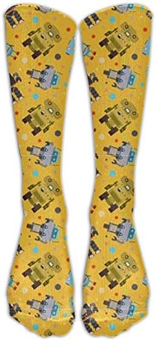 Cute Yellow Robot Unisex Knee High Tube Socks Fancy Print Casual Boot Socks Long Sports Stocking