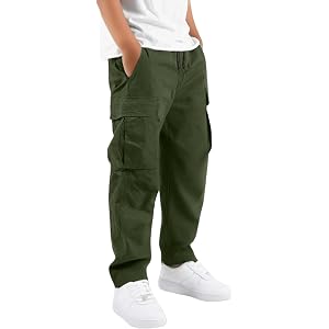 ZGTWHZY Boys Cargo Pants Kids Youth Baggy Casual Elastic Waist Hiking Pant Jogger Slacks Uniform Trousers for 5-16 Years