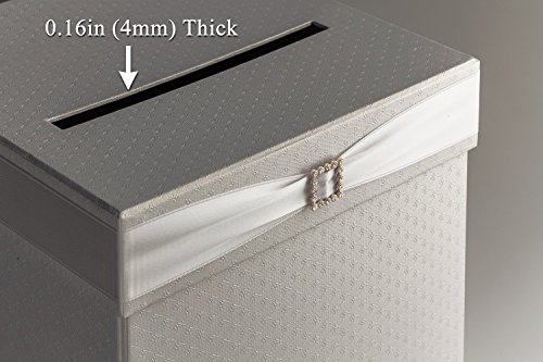 Hayley Cherie - Gift Card Box with Rhinestone Slider, Cards Label & 7 Ribbon Colors - White Textured Finish (with Cards Label)