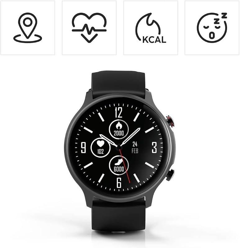 - Reloj Inteligente con GPS (Smartwatch Resistente al Agua, función Despertador, hasta 14 Deportes Diferentes, podómetro, frecuencia Cardiaca, Reloj Deportivo) Negro