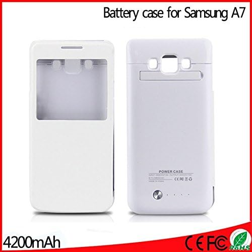 SYR-With Window Flip cover 4200mah Portable Power Bank External Battery Charge Case Cover for Samsung A7 Rechargeable portable backup (White)