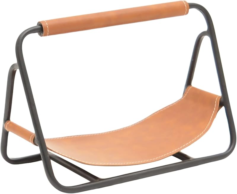 Ivyline Kindling Holder Black Leather Hanging Fireplace Wood Log Cradle