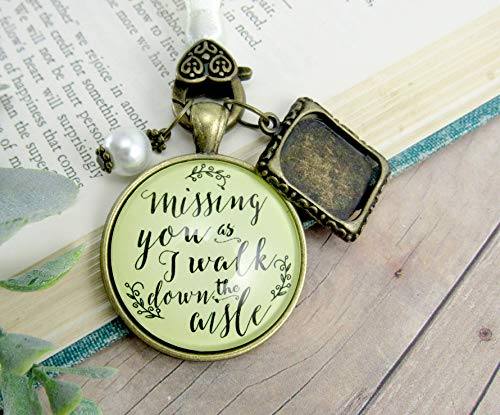 Missing You As I Walk Down the Aisle Wedding Bouquet Memory Charm Bridal Pendant Memorial Remembrance Photo Jewelry
