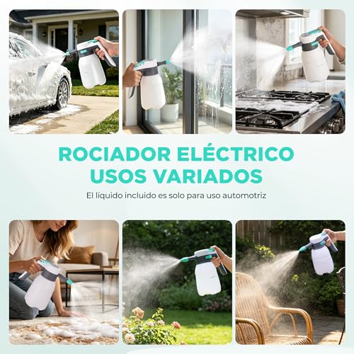HAUSHOF Espumador Eléctrico para Coche 1,8L, Pulverizador de Espuma 2 en 1 | Inalámbrico 8V, 2 Boquillas Ajustables, Uso sin Bombeo Manual, Incluye Detergente, Guantes y Toalla