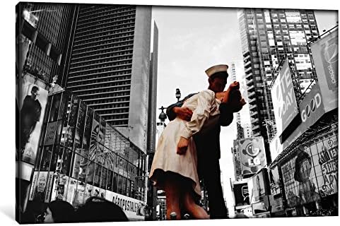 iCanvasART 1 Piece Sculpture in a city, V J Day, World War Memorial II, Times Square, Manhattan, New York City, New York State, USA Color Pop Canvas Print by Panoramic Images, 40" x 26"/1.5" Deep