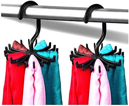 2 Pack 4.5"Black 360 Degree Rotating Twirl Tie Rack Adjustable Tie Belt Hanger Holder Hook Ties for Closet Organizer Storage