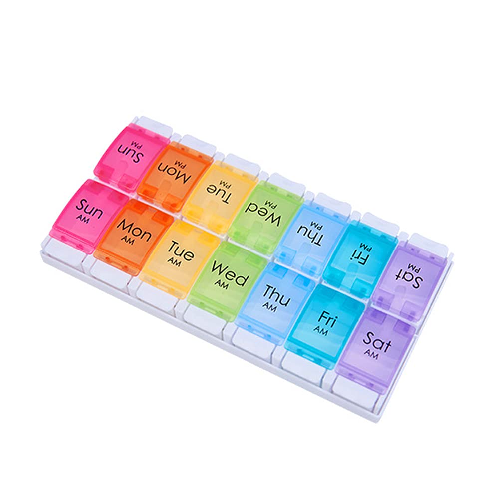 Pill Box Organiser 7 Day Medicine Storage Box Holder Travel Weekly Pill Box (Rainbow)