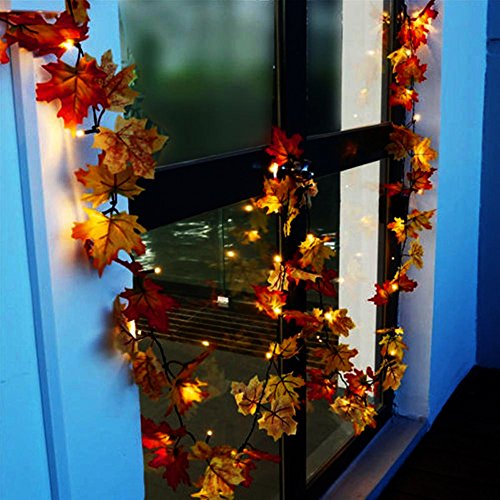 GIAGY Fall Decor,Fall Garland,Thanksgiving Decor,Christmas Decor Lighted Fall Wreath Halloween String Lights [ 14.7 Feet &40 Lights ] - Thumbnail 3
