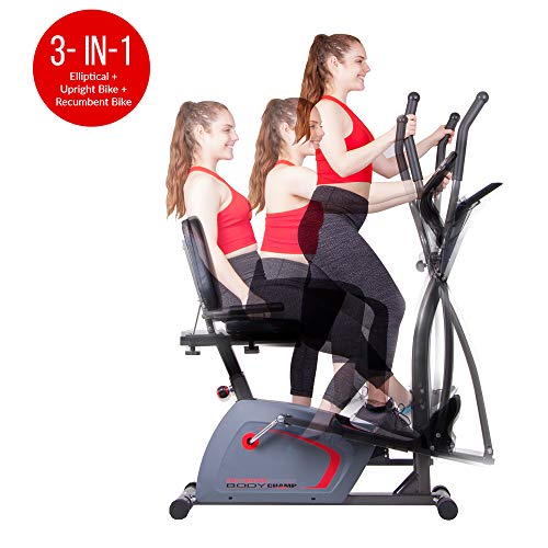 Body Champ Trio Trainer All in One Elliptical, Upright Stationary, and Recumbent Exercise Bike Plus Seated and Sprint Road Bike Cycling BRT5350