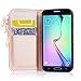 Galaxy S6 Edge Case, CinoCase Luxury 3D Bling Crystal Shiny Rhinestone Wallet Leather Purse Flip Card Pouch Stand Cover Case with Lovely Heart Pendant for Samsung Galaxy S6 Edge - Rose Gold