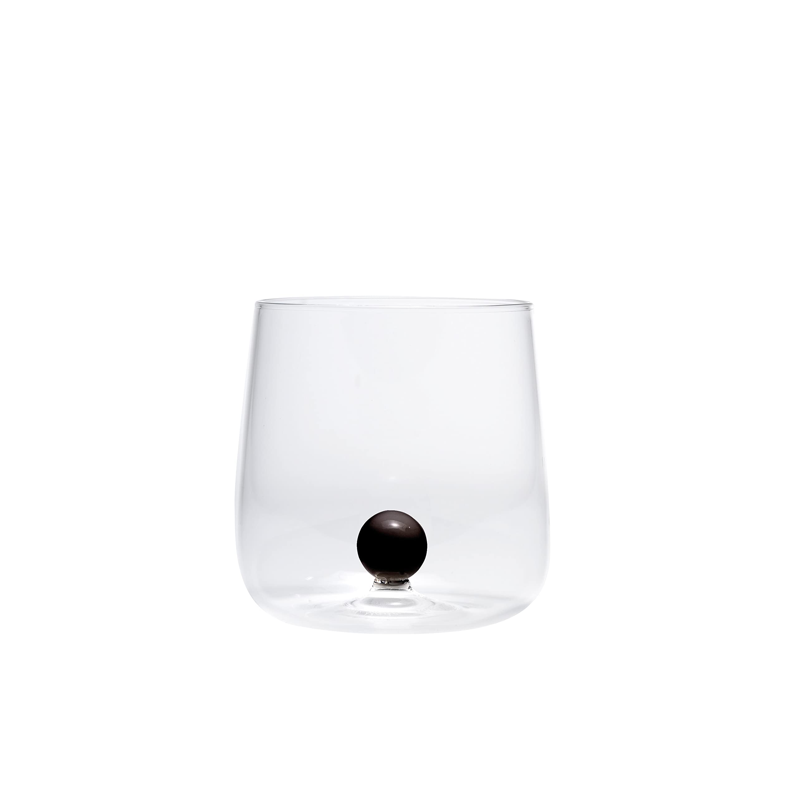 Zafferano Bilia Glass Tumbler - Handmade Transparent Glass, Decorated with a Colourful Glass Ball Inside, cl 44 h 90 mm d 88 mm - Set 6 Pieces - Black