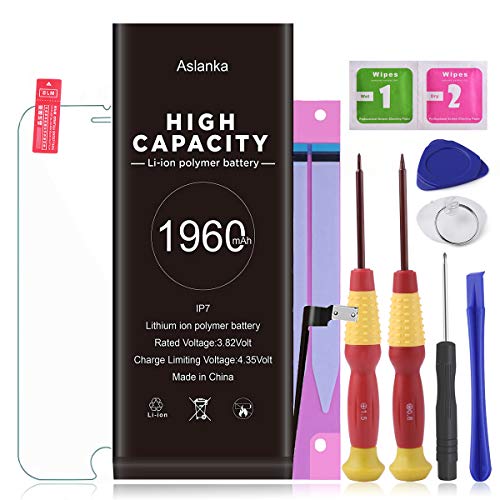 Aslanka Battery for iPhone 7, Battery Replacement New 0 Cycle,with Repair Tool Kits Include Adhesive & Instructions and Screen Protector -[2 Year Warranty]