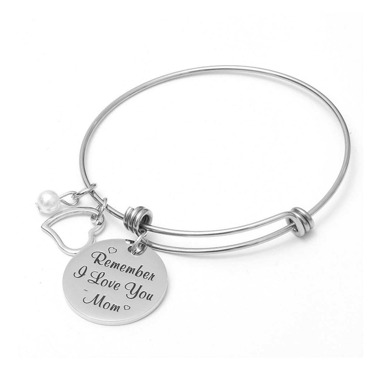 Vinca Mascot Charm Bracelet for Women Mom Remember I Love You Mom Stainless Steel Adjustable Bangle for Mother Birthday from Daughter Son