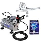 Master Airbrush Multi-purpose Gravity Feed Dual-action Airbrush Kit with 6 Foot Hose and a Powerful 1/5hp Single Piston Quiet Air Compressor
