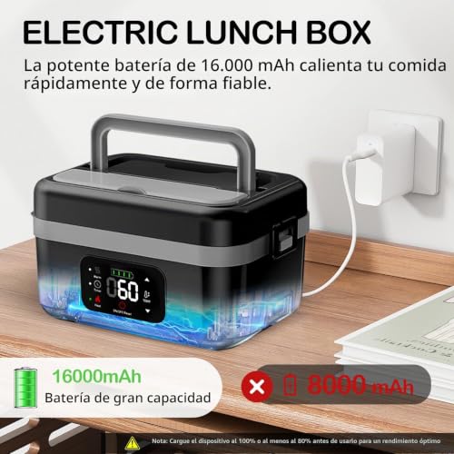 TECKZOON Portable Electric Lunch Box, Rechargeable Self-Warming Wireless Lunch Box, 1L Adult Bento Lunch Boxes with Scheduled Warming, Food Lunch Boxes for On-the-Go Meals