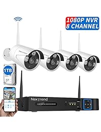 [Todo en 1] Sistema de cámara de seguridad inalámbrica, sistema de cámara de seguridad NexTrend 8CH con monitor HD de 12 pulgadas, 4 cámaras de seguridad 1080P para seguridad de vídeo en interiores exteriores, Plug and Play Clera visión nocturna