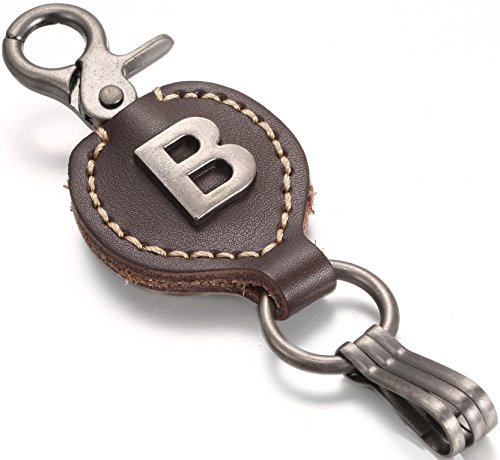 Brown Leather Alphabet Keychain, Single Letter with Easy Clasp Key - by Marino Ave - B - onesize