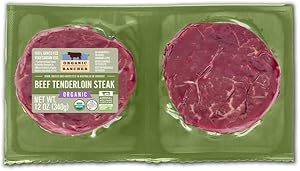 Organic Rancher, Organic Beef Tenderloin Steak (Filet Mignon), 100% Grass Fed & Grass Finished, USDA Organic, Pasture Raised 