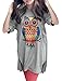 Allegra K Women Short Sleeve Owl T Shirt Side Split Loose Fit Tee Light Gray L