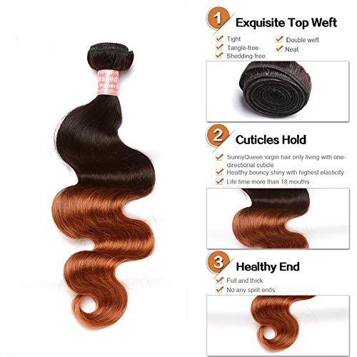 Rosette Hair Bundles Brazilian Ombre Virgin Hair Body Wave Hair Extension/Weft 100% Unprocessed Remy Virgin Human Hair TwonTone color Natural Black 1b /30# Size 12" to 24"(1 Bundle 22")