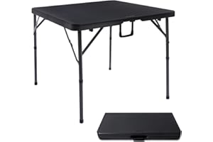 Byliable 34" Square Folding Card Table, Fold-in-Half Utility Dining Portable Table Heavy Duty HDPE Plastic Foldable with Carrying Handle Indoor Outdoor for Picnic, Camping, Party, Black