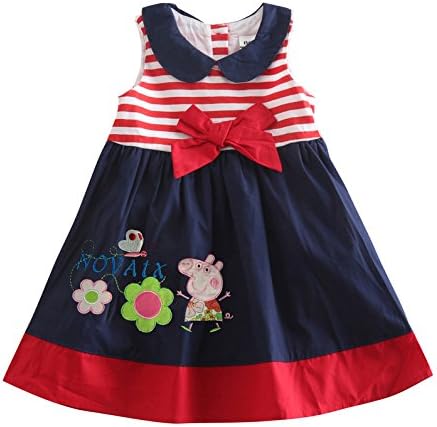 Peppa Pig Little Girls' Short-Sleeve Stitching Natural Cotton Dresses 1-6Y